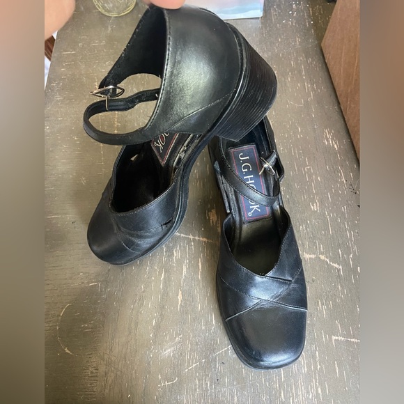 J G Hook Black leather Haley 6.5 block heels 
Adjustable buckles ankle straps - Picture 2 of 8